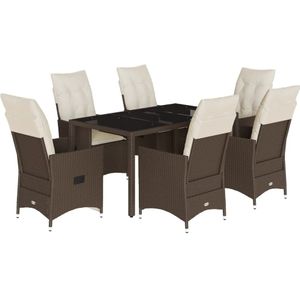 vidaXL 7-delige Tuinset met kussens poly rattan bruin