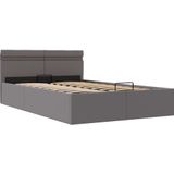 vidaXL Bedframe met opslag hydraulisch LED kunstleer grijs 120x200 cm
