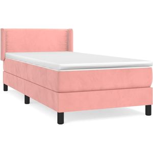 vidaXL Boxspring met matras fluweel roze 90x200 cm