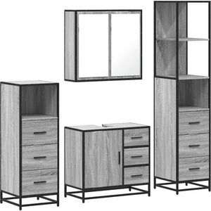 vidaXL 4-delige Badkamermeubelset bewerkt hout grijs sonoma eikenkleur