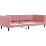 vidaXL Slaapbank met onderschuifbed en lades 90x200 cm fluweel roze