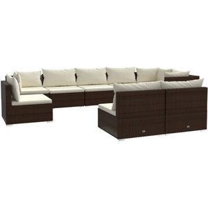 VidaXL 9-delige Loungeset met Kussens - Poly Rattan Bruin