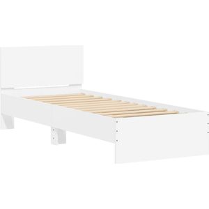 vidaXL Bedframe met hoofdbord bewerkt hout wit 75x190 cm