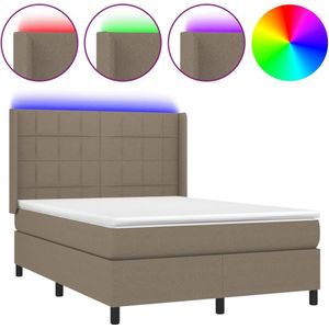 vidaXL Boxspring met matras en LED stof taupe 140x190 cm