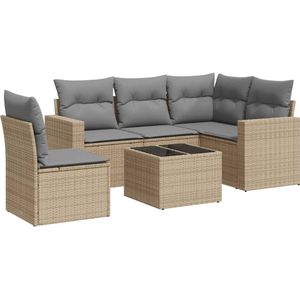 vidaXL 6-delige Loungeset met kussens poly rattan beige