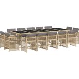 vidaXL 15-delige Tuinset met kussens poly rattan gemengd beige