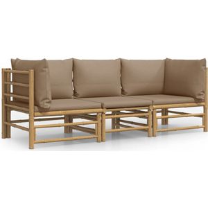 vidaXL 3-delige Loungeset met kussens bamboe taupe