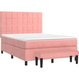 vidaXL Boxspring met matras fluweel roze 140x190 cm
