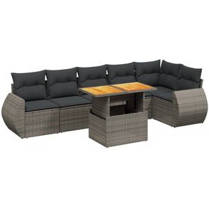 vidaXL - 7-delige - Loungeset - met - kussens - poly - rattan - grijs