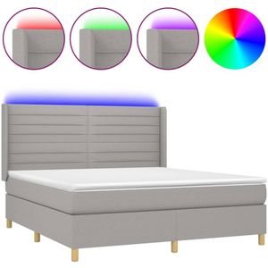 vidaXL Boxspring met matras en LED stof lichtgrijs 160x200 cm