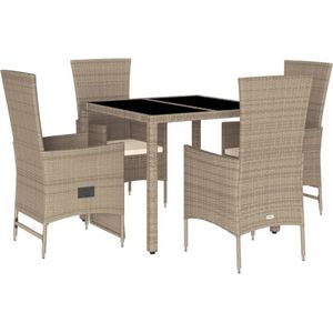 vidaXL 5-delige Tuinset met kussens poly rattan beige