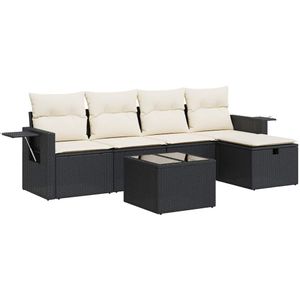 vidaXL - 6-delige - Loungeset - met - kussens - poly - rattan - zwart