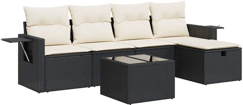 vidaXL - 6-delige - Loungeset - met - kussens - poly - rattan - zwart