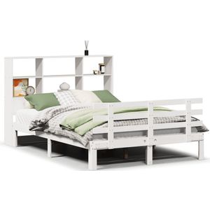 vidaXL Bed met boekenkast zonder matras grenenhout wit 120x200 cm