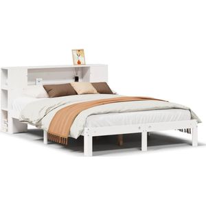 vidaXL Bed met boekenkast zonder matras grenenhout wit 150x200 cm