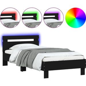 vidaXL Bedframe met hoofdbord en LED-verlichting zwart 75x190 cm