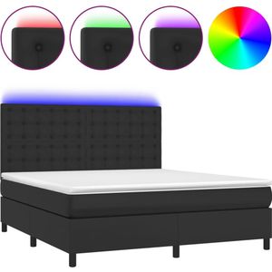 VidaXL Boxspring met Matras en LED Kunstleer Zwart 160x200 cm