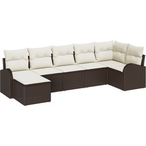 vidaXL 7-delige tuinset met kussens in bruin poly rattan