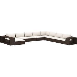 vidaXL 11-delige Loungeset met kussens poly rattan bruin