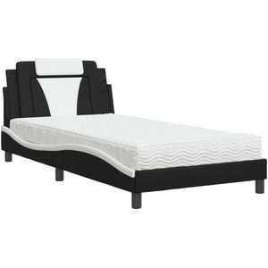 vidaXL Bed met matras kunstleer zwart en wit 100x200 cm