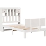 vidaXL - Bed - met - boekenkast - zonder - matras - grenenhout - witx200 - cm