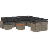 vidaXL - 12-delige - Loungeset - met - kussens - poly - rattan - grijs