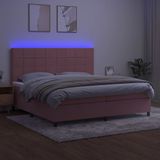 vidaXL Boxspring met matras en LED fluweel roze 200x200 cm