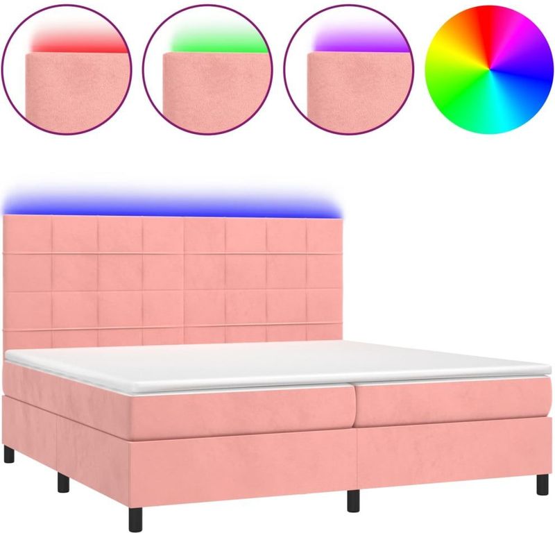 vidaXL Boxspring met matras en LED fluweel roze 200x200 cm