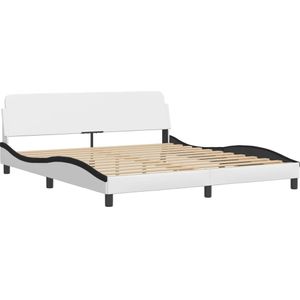 vidaXL Bedframe met hoofdbord kunstleer wit en zwart 180x200 cm