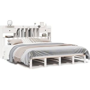 vidaXL Bed met boekenkast zonder matras grenenhout wit 200x200 cm