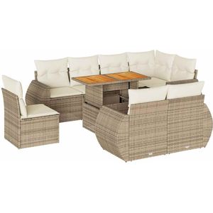 vidaXL - 9-delige - Loungeset - met - kussens - poly - rattan - beige
