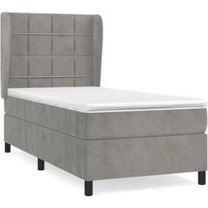 vidaXL Boxspring met matras fluweel lichtgrijs 90x190 cm