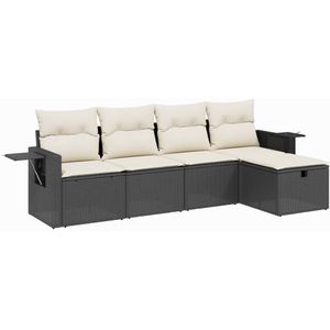 vidaXL 5-delige Loungeset met kussens poly rattan zwart