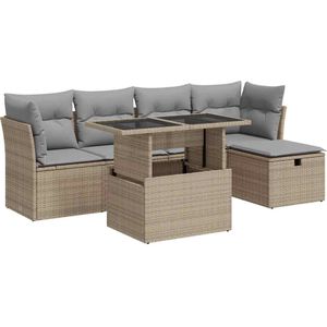 vidaXL - 6-delige - Loungeset - met - kussens - poly - rattan - beige