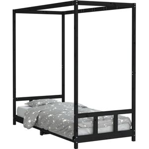 vidaXL Kinderbedframe 90x200 cm massief grenenhout zwart