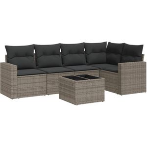 vidaXL 6-delige Loungeset met kussens poly rattan grijs