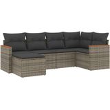vidaXL - 6-delige - Loungeset - met - kussens - poly - rattan - grijs
