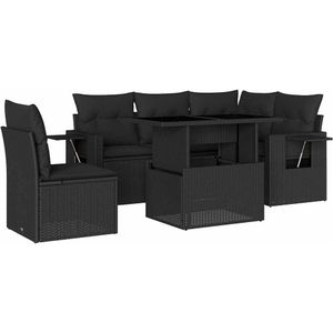 vidaXL 6-delige Loungeset met kussens poly rattan zwart
