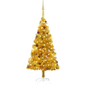 vidaXL Kunstkerstboom met verlichting en kerstballen 180 cm PET goud