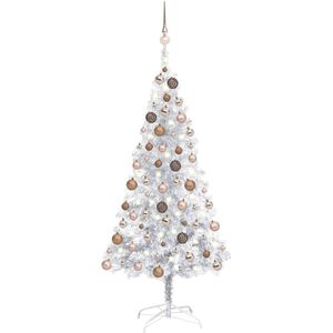 vidaXL Kunstkerstboom met verlichting en kerstballen 120 cm PET zilver