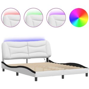 vidaXL Bedframe met LED-verlichting kunstleer wit en zwart 160x200 cm