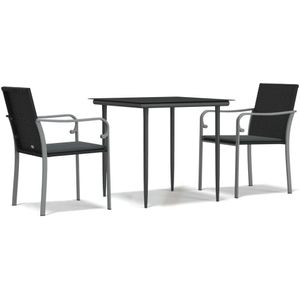 vidaXL 3-delige Tuinset met kussens poly rattan en staal