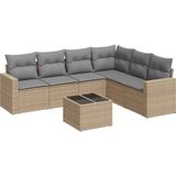 vidaXL 7-delige Loungeset met kussens poly rattan beige