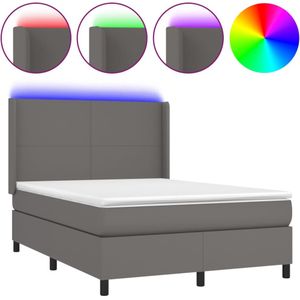 vidaXL Boxspring met matras en LED kunstleer grijs 140x200 cm