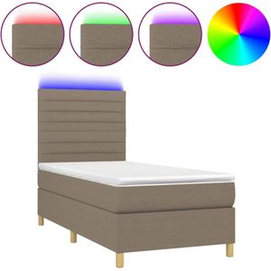 vidaXL Boxspring met matras en LED stof taupe 100x200 cm