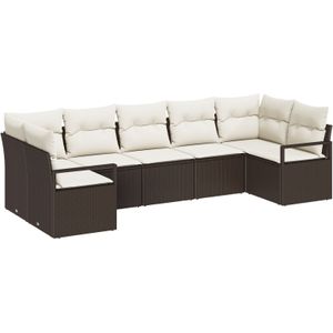 vidaXL 7-delig Sofa Set voor in de Tuin met Kussens - Bruin Poly Rattan