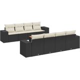 vidaXL 9-delige Loungeset met kussens poly rattan zwart