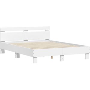 vidaXL Bedframe met hoofdbord bewerkt hout wit 140x190 cm