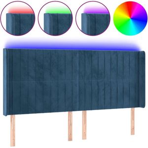 vidaXL Hoofdbord LED 203x16x118/128 cm fluweel donkerblauw