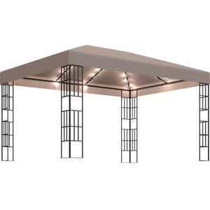 vidaXL Prieel met LED-lichtslinger 4x3 m taupe